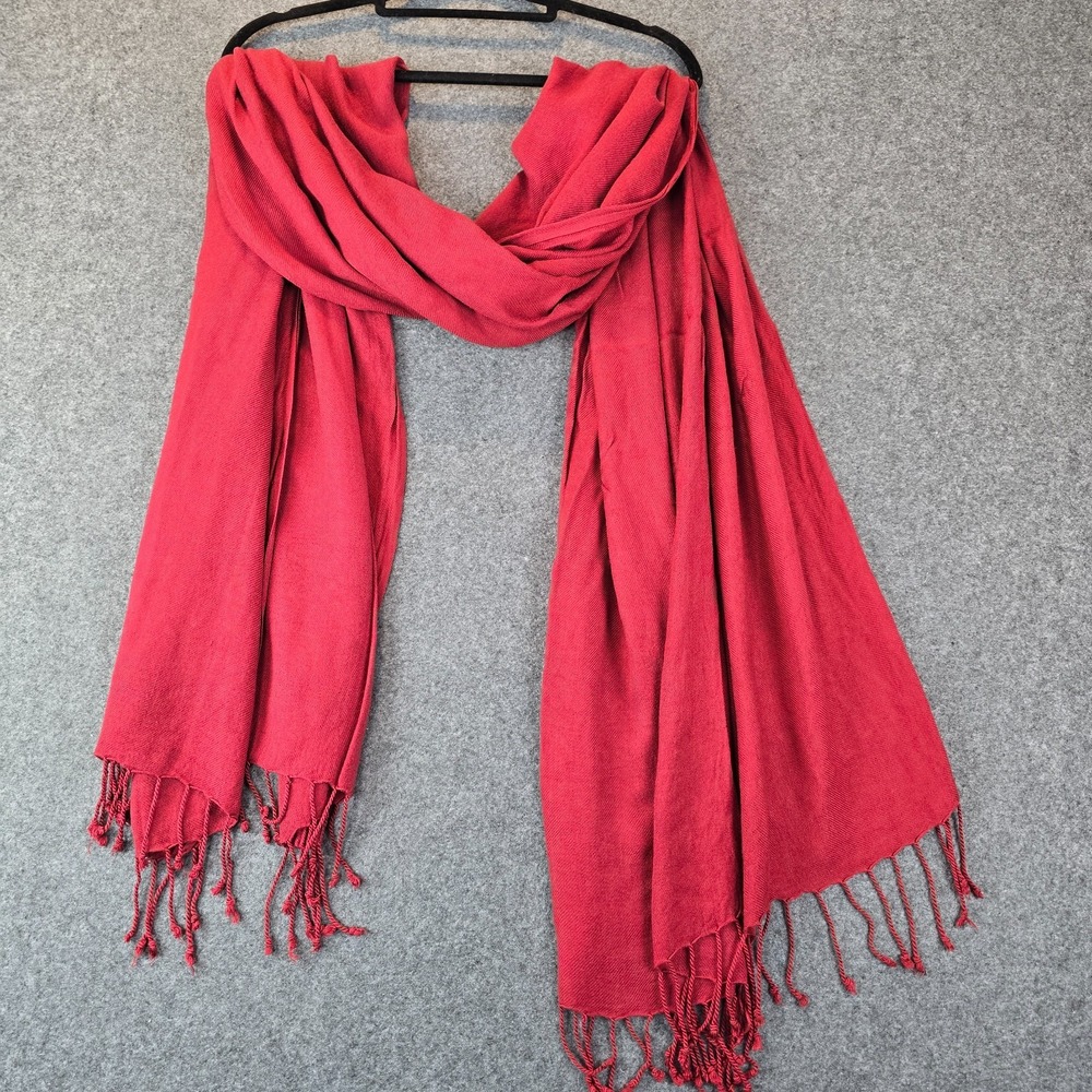Pashmina Scarf Women's Red Lightweight Neck Wrap Fringe Hem Lightweight Winter